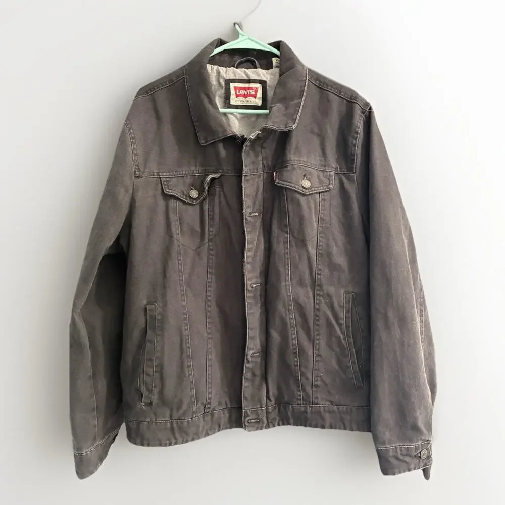 Levis Jacket Mens XL Black Lined Trucker Denim Casual Button/Zip Up
